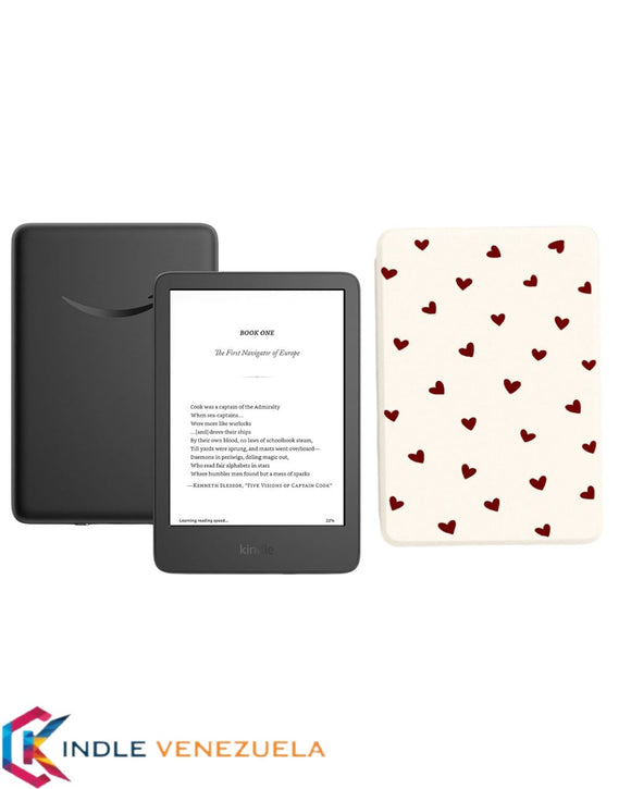 Kindle Básico 2024 Negro + Funda con Diseño Corazones